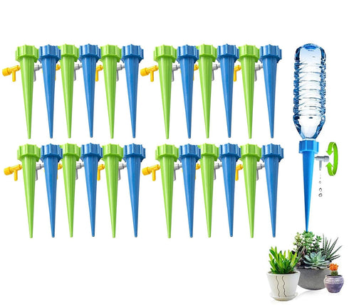 Self Plant Watering Spikes 24 Pack Auto Drippers Irrigation Devices Vacation Automatic Plants Water System with Adjustable Control Valve Switch De...