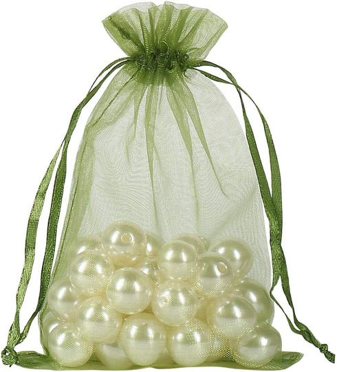 HRX Package 100pcs Organza Drawstring Bags Olive Green, 4 x 6 inch Candy Mesh Gift Bags Jewelry Pouches Small Christmas Sachet...