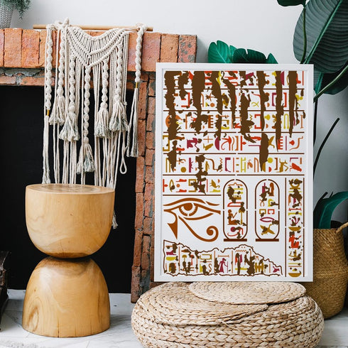 FINGERINSPIRE 2 Pcs Egyptian Hieroglyphs Painting Stencil 8.3x11.7 inch Reusable Eye of Horus Pattern Drawing Template Ink Texture Decoration Sten...