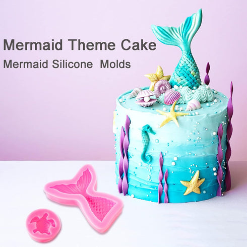 Mermaid Molds Silicone Fondant Molds Marine Theme Chocolate & Polymer Clay Candy & Soap Molds Mermaid Tail Seashell Coral Turtle Starfish Seahorse...