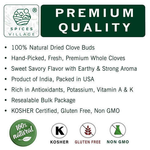 Spices Village Whole Cloves 7 Ounces, Kosher, All Natural Dried Clove Buds, Gluten Free, Non GMO, Whole Seeds Great for Food, Tea, Potpourri, KETO...