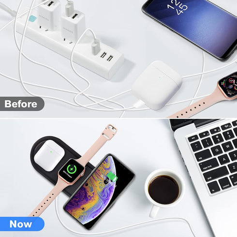 Wireless Charger for iPhone, KingTSYU 3 in 1 Charging Station for Apple Multiple Devices, Travel Wireless Charging Pad Compatible for Phone/iPhone...