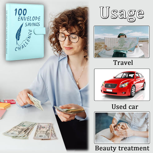 MUQING 100 Envelope Challenge Binder, Money Saving Envelopes for Cash Challenge, Saving $5050 Budget Planner Book, 25 Sheets Silkscreen to Digital...