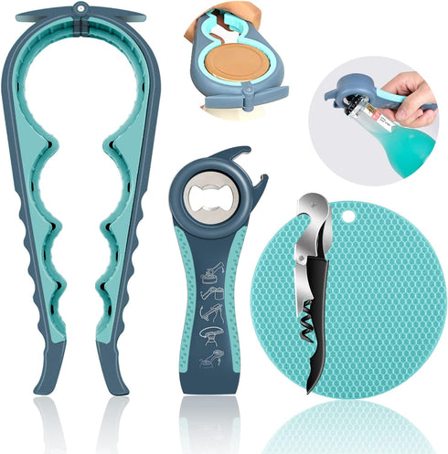 Jar Opener for Weak Hands, Seniors with Arthritis, 5 in 1 Multi Function Bottle Opener Lid Opener For Arthritic Hands with Non Slip Rubber Jar ope...