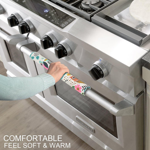 OUGAR8 Refrigerator Door Handle Covers Handmade Decor Protector for Ovens, Dishwashers.Keep Your Kitchen Appliance Clean from Smudges, Food Stains(White Owl, 14.5"*4")