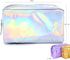 Teensery PU Leather Holographic Makeup Pouch Cosmetic Bag Waterproof Toiletries Organizer Pen Bag for Women and Girls (Purple)...