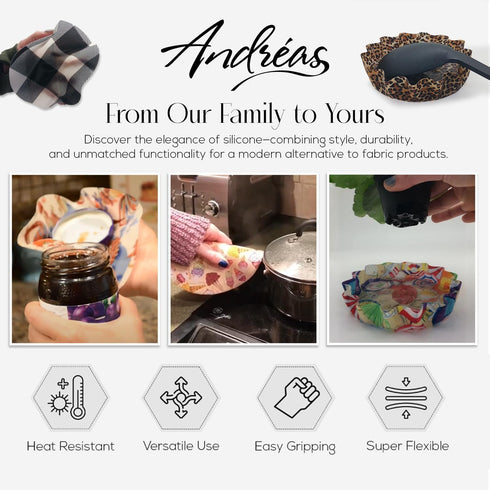Andreas Silicone TR-119 Black Non-Slip 8" Trivet/Pot Holder/Hot Pad, 100% Cotton, Dishwasher Safe, Hot Dishes, Protect Hair Iron, Safe up to 600°F...