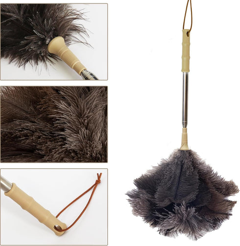 Aldwin Ostrich Feather Duster with Extension Pole Up to 43 inch, Genuine Fluffy Natural Reusable Handheld Feather Dusters for Cleaning Supplies, W...