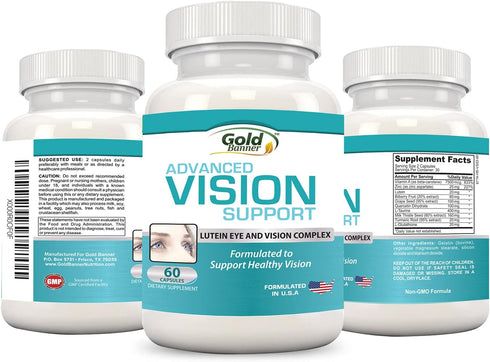 Advanced Vision Support - Lutein Eye & Vision Complex with Lutein, Bilberry, Zinc, Grapeseed & Essential Vitamins - All Natural Retina Capsules fo...