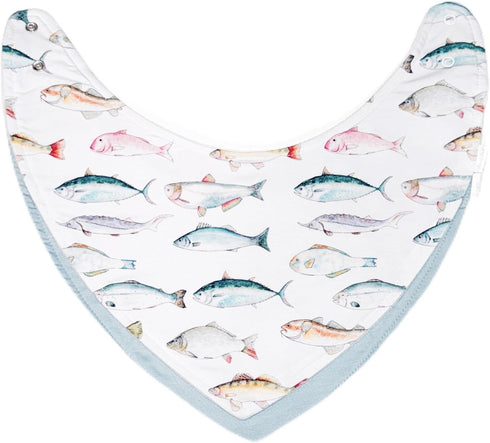 Baby Bib for Drooling and Teething - Highly Absorbent, Machine Washable, Durable, Soft Snap Closure, Pacifier Clip - Let's Go Fishing...