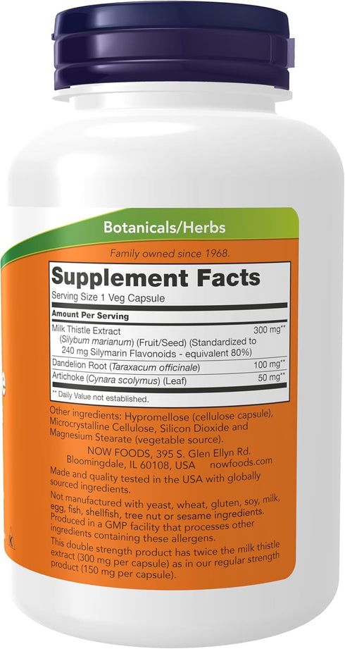 NOW Supplements, Silymarin Milk Thistle Extract 300 mg with Artichoke and Dandelion, Double Strength, Supports Liver Function*, 200 Veg Capsules...