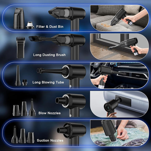 Car Vacuum Cleaner Portable Cordless,12000Pa High Power Handheld Car Vacuum Strong Suction, 6 in 1 Mini Vacuum Cleaner Air Duster, Hand Held Vacuu...