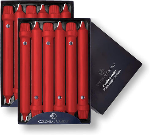 Colonial Candle Unscented Taper Candle, Classic Collection, Red, 8 In, Pack of 12 - Up to 6 Hours Burn...