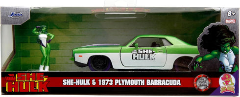 Marvel 1:32 1973 Plymouth Barracuda Die-Cast Car & 1.65" She-Hulk Figure, Toys for Kids and Adults...