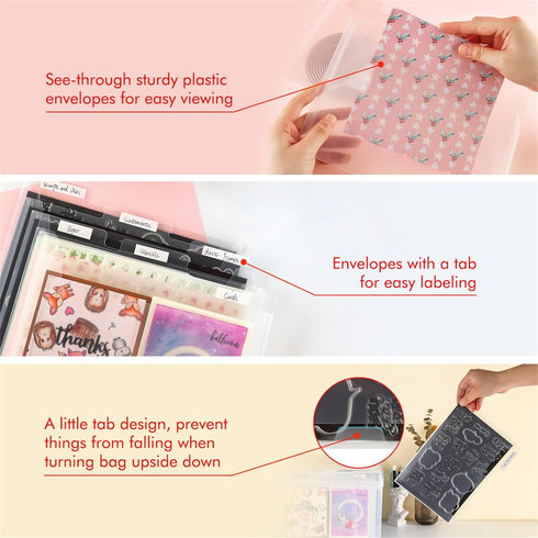Briartw 12 PACK Storage Bag,Resealable Plastic Envelopes Pockets for Cutting Dies Stencil Crafts Organizer Holder,9.25x6.89" Clear Storage Envelop...