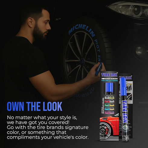 Color Tire Paint Pen - Waterproof Permanent Paint Pens for Car Wheels Lettering | Car Wash Safe and Durable | Made in Japan (Blue, 1 Pen)...
