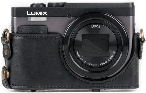 MegaGear MG1258 Ever Ready Leather Camera Case compatible with Panasonic Lumix DC-ZS80, DC-ZS70, DC-TZ95, DC-TZ90 - Black...