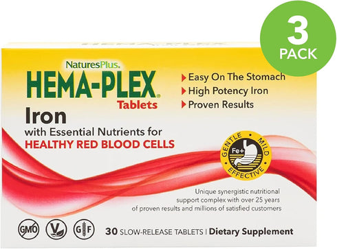 NaturesPlus Hema-Plex Iron - 30 Sustained Release Tablets, Pack of 2-85 mg Elemental Iron - Total Blood Health - with Vitamin C & Bioflavonoids - ...