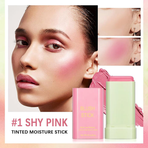 Multi-Use Makeup Blush Stick - Waterproof, Tinted Moisturizer for Eyes, Lips, Cheeks in Shy Pink...
