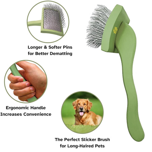 Dog Slicker Brush for Goldendoodle Labradoodle Poodle, Professional Gromming Dematting Slicker Brush, Soft Long Stainless Steel Pins, Coat Slicker...