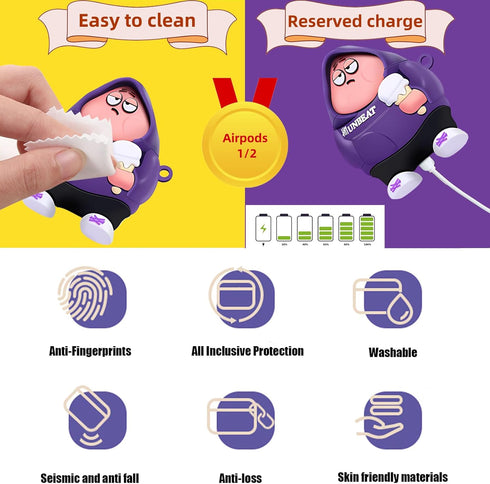 Cute AirPods Case for Airpod 2nd/1st, Fun Kawaii Fashion Cartoon 3D Cool Silicone Case for AirPods 1&2nd Generation with Cleaner kit&Keychain and ...