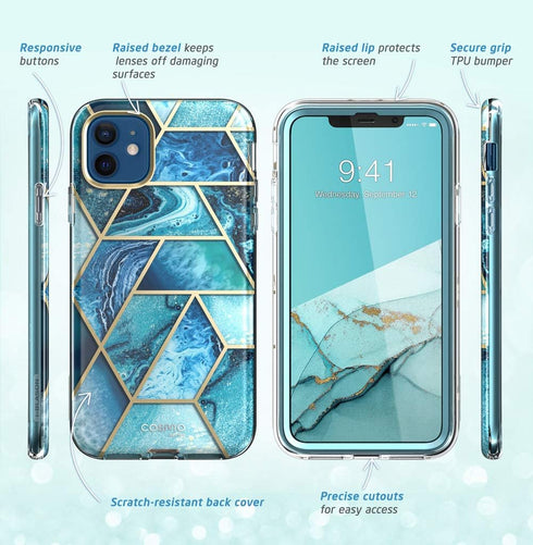 i-Blason Cosmo Series Designed for iPhone 12 Mini Case (2020), Slim Full-Body Stylish Protective Case with Built-in Screen Protector, Ocean...