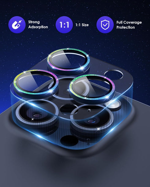 Compatible for iPhone 15 Pro/iPhone 15 Pro Max Camera Lens Protector Tempered Glass Screen Clear, Anti-Explosion Metal Ring Camera Cover for iPhon...