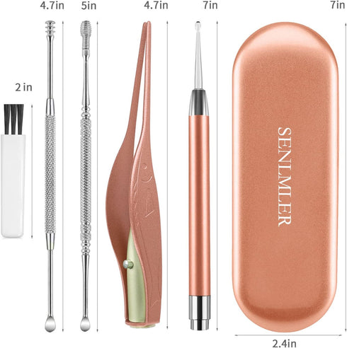 4 Pack Ear Pick with Light, Ear Cleaner Ear Wax Removal Tool Kit for Kids and Adults, Ear Picks Digger & Tweezers & Spiral Spring Ear Spoon Set wi...