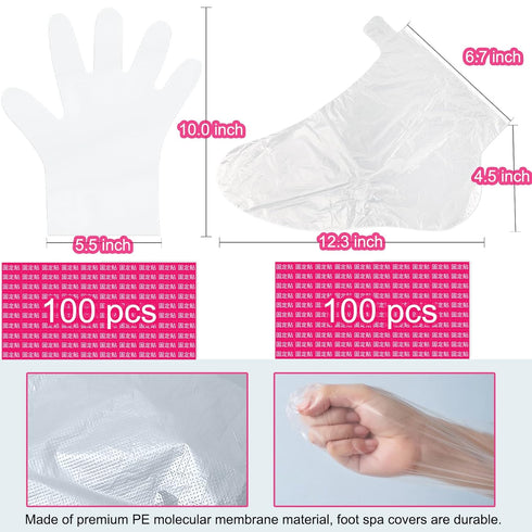 Paraffin Wax Liners for Feet and Hand, 200pcs Larger and Thicker Plastic Hand and Foot Bags, Plastic Paraffin Bath Mitt Glove and Sock Liners Para...