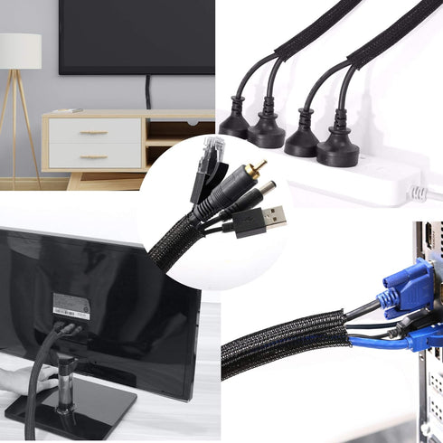 CrocSee 25ft - 3/8 inch Braided Cable Management Sleeve Cord Protector - Self-Wrapping Split Wire Loom for TV/Computer/Home Theater/Engine Bay - B...
