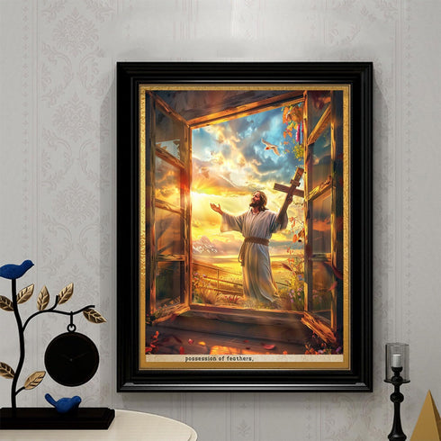 Beaudio Religious Theme Series Diamond Painting Kits for Adults- Jesus Holding The Cross Outside The Window - DIY Round Full Drill 5D Diamond Art ...