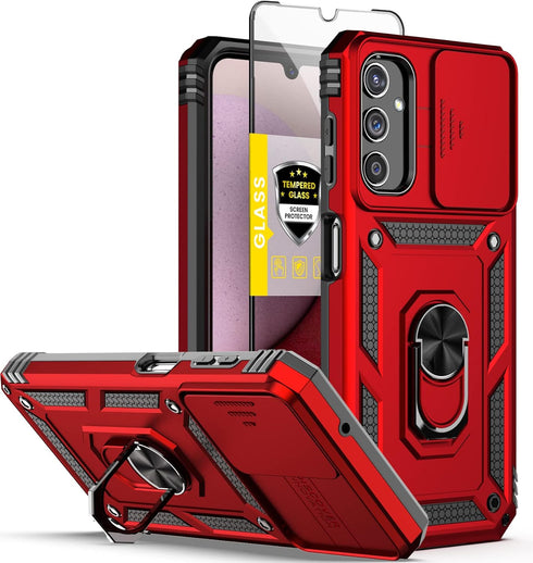 Dretal for Galaxy A14 5G Case, Samsung A14 5G Case + Tempered Glass Screen Protector with Kickstand & Slide Lens Protector Heavy Duty Armor Shockp...