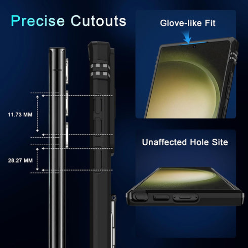 DEERLAMN for Samsung Galaxy S24 Ultra Case with Slide Camera Cover+Screen Protector (1 Pack), Rotated Ring Kickstand Military Grade Shockproof Pro...