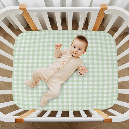 Green Gingham Checkered Crib Sheets for Boys and Girls, Fitted Baby Crib Sheets Soft and Breathable Mini Crib Sheets 52 X 28 Inches...