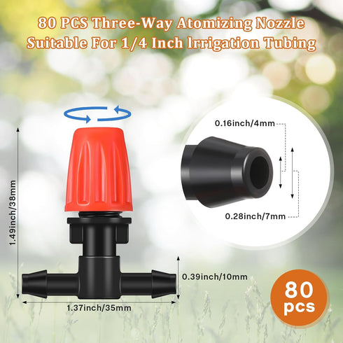 80 Pcs 1/4 Inch Drip Emitter Irrigation Drippers Misting Nozzles Adjustable Micro Spray Irrigation Emitters for Garden Agricultural Irrigation Pat...
