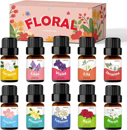 Floral Essential Oils, Holamay Premium Fragrance Oil for Candle Making, 5mlx10, Soap Making Scents - Rose, Jasmine, Neroli, Gardenia, Lilac and Mo...