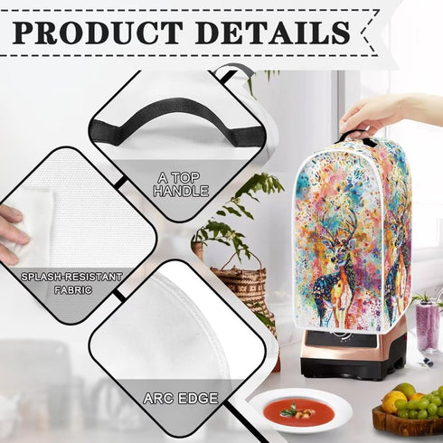 Deer Pattern Blender Dust Cover,Watercolor Fingerprint Protection Cover for Juicers or Coffee Maker,Home Kitchen Appliance Cover for Stain Dust Re...