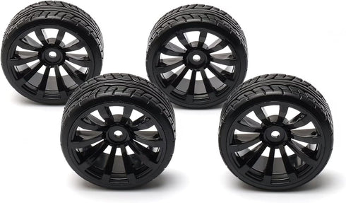 1/10 RC Drift Wheels 12mm Plastic RC Drift Tires & Black 10 Spokes Wheel Rims Pack of 4...