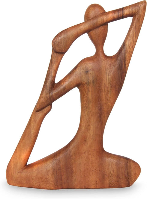 NOVICA Brown Suar Wood Yoga Sculpture, 7.75" Tall 'Yoga Stretch'...