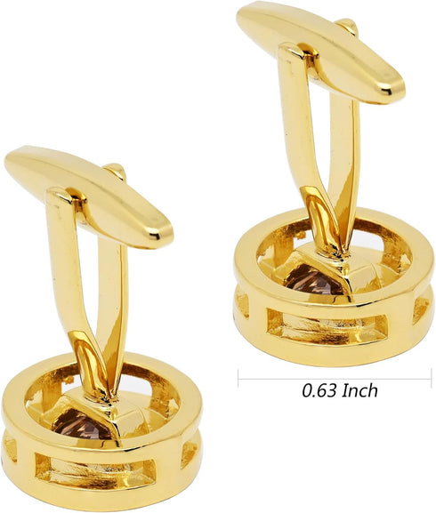Round Brown Crystal Golden Cufflinks for Men Lady In Gift Case Zircon Gemstone Men's Cufflinks Jewelry Set for Wedding Anniversary Business Party ...