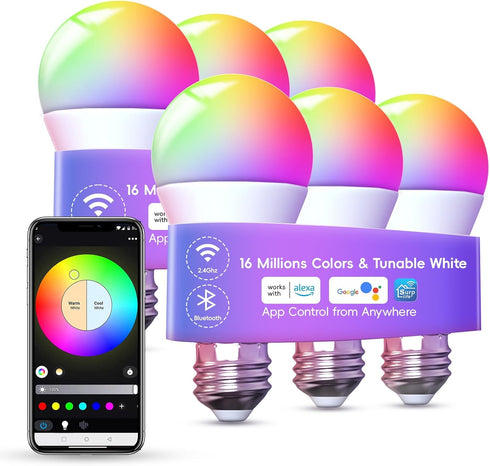 Color Changing LED Light Bulb App Control 9 W 60 watt Equivalent, 2.4Ghz WiFi and Bluetooth 1200LM Smart Light Bulbs That Compatible with Alexa Go...