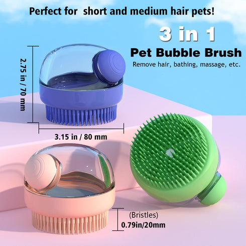 Dog Bath Scrubber Brush, 2 PCS Pet Dog Grooming Massage Shampoo Bath Brush with Soap and Shampoo Dispenser Soft Silicone Bristle for Long Short Ha...