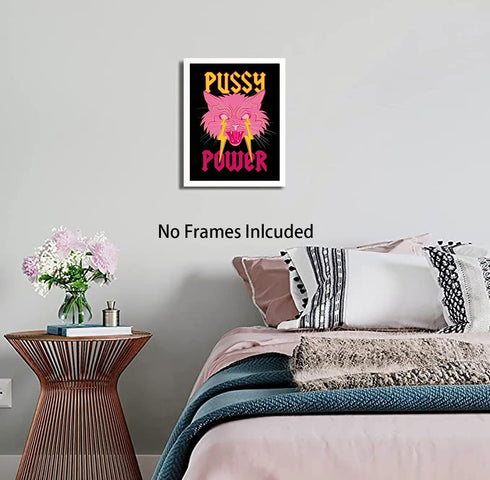 Aesthetic Poster Preppy Room Decor, Cat Canvas Wall Art, Female Power Art Painting, Lightning Art Print for Teen Girls Bedroom College Dorm Room D...
