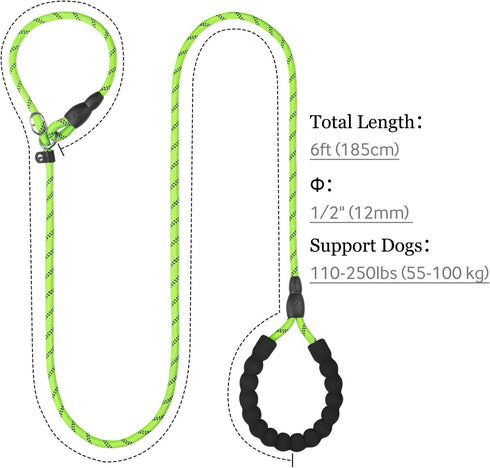 TagME Slip Leads for Dogs, 6 FT Heavy Duty Dog Leash with Padded Handle, Strong Rope No Pull Pet Training Leash for Large Dogs,Green...