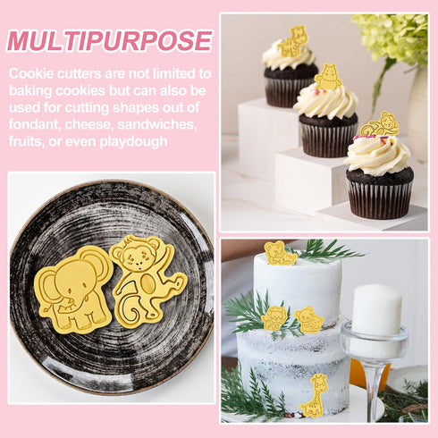 8 Pcs Cookie Cutters, 3D Cookie Cutter with Plunger Stamp, Animal Shape Cookie Molds, Embossing Plastic Biscuit Cutter Set for Kids Fondant Cookie...