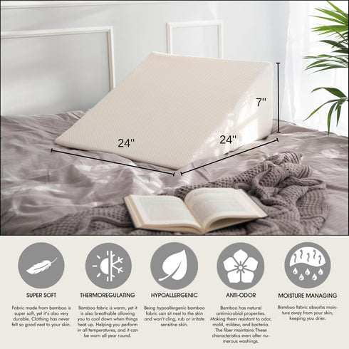 Bamboo Viscose Top Layer Wedge Pillow Case Cover 24x24x7.5, Moisture-Wicking, Cooling and Breathable Wedge Pillow Cover with Zipper...