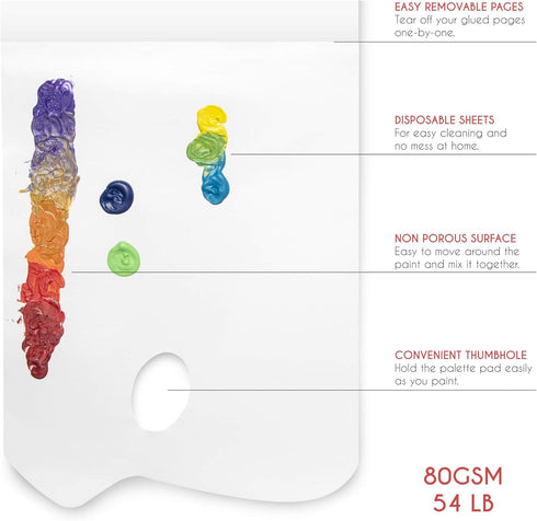 Zenacolor - Paper Palette Pad - 50 Removable and Disposable Sheets for Painters - 80gsm, 24lb - Paint Mixing Palette for All Paints (Oil, Acrylic,...