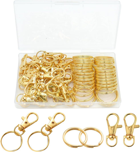 60 Pcs Premium Gold Swivel Clasps Lanyard Snap Hooks with Key Rings, Key Chain Clip Hooks Lobster Claw Clasps for Keychain Clip Lanyard, Jewelry M...