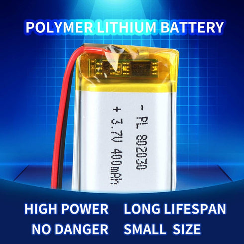 3.7V 400mAh Battery 802030 Lithium Polymer Ion Rechargeable Li-ion Li-Po Battery with 2P PH 2.0mm Pitch Connector...