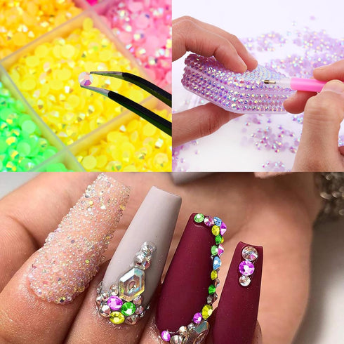 4600Pcs 2-6mm Resin Rhinestones Green AB Jelly Color Rhinestones Flatback Round Beads Pink Nail Gems Crystals for Nail Art Makeup Tumblers Bottles...
